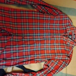 Red Plaid Or Tartan Viyella Men's Medium Shirt